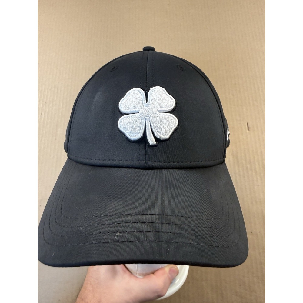 Black Clover Hat Fitted L/XL Black Embroidered Clover Live Lucky Golf